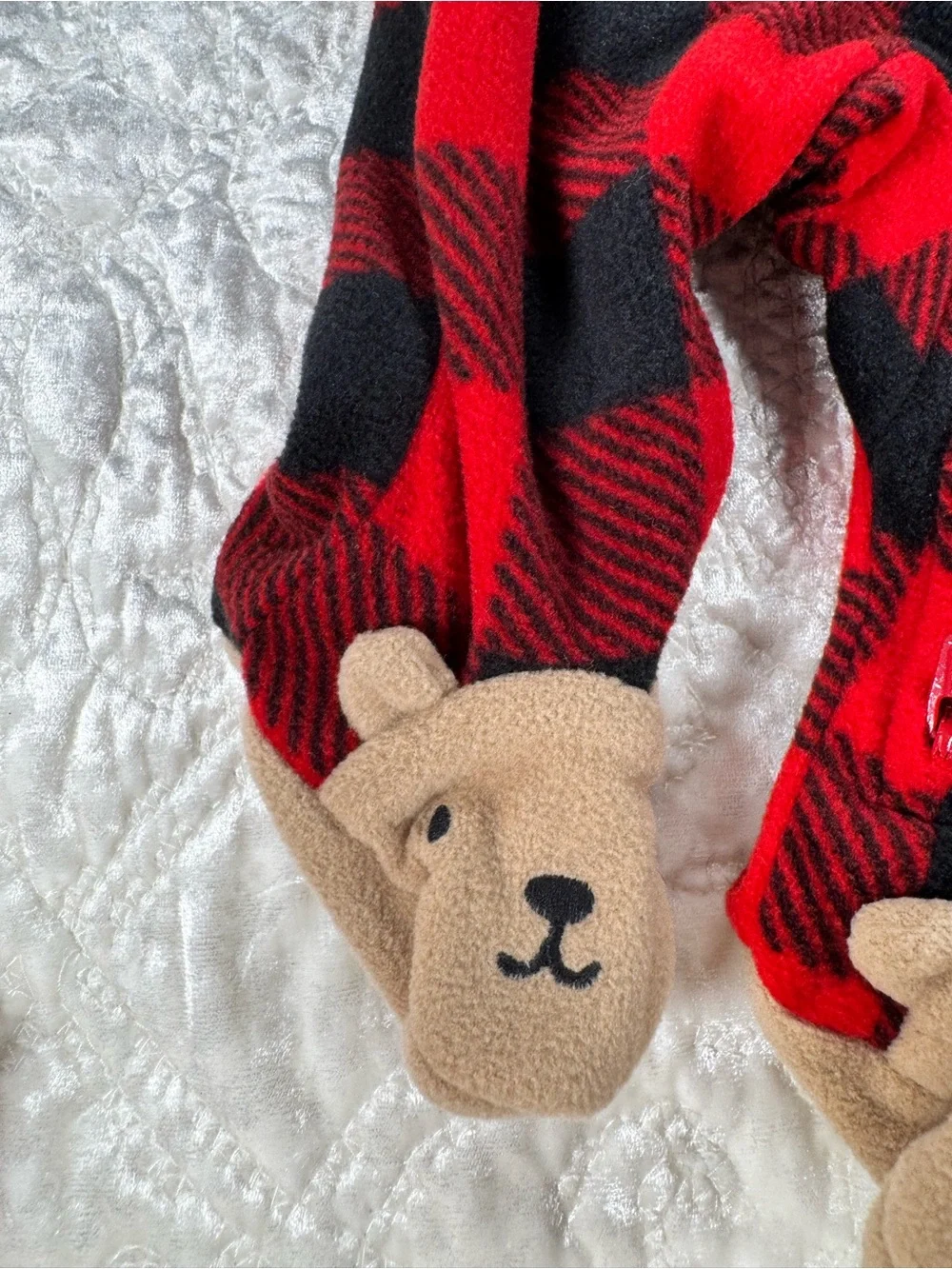 NWT TWO WAY ZIP Carter's Red and BlackPlaid Footed One-Piece with Bear Feet